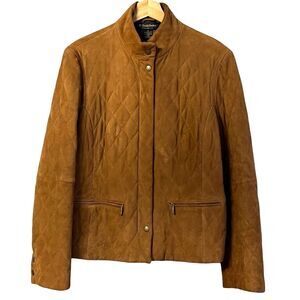 Brooks Brothers Womens Quilted Suede Jacket Size 14 Preppy Classic Old Money